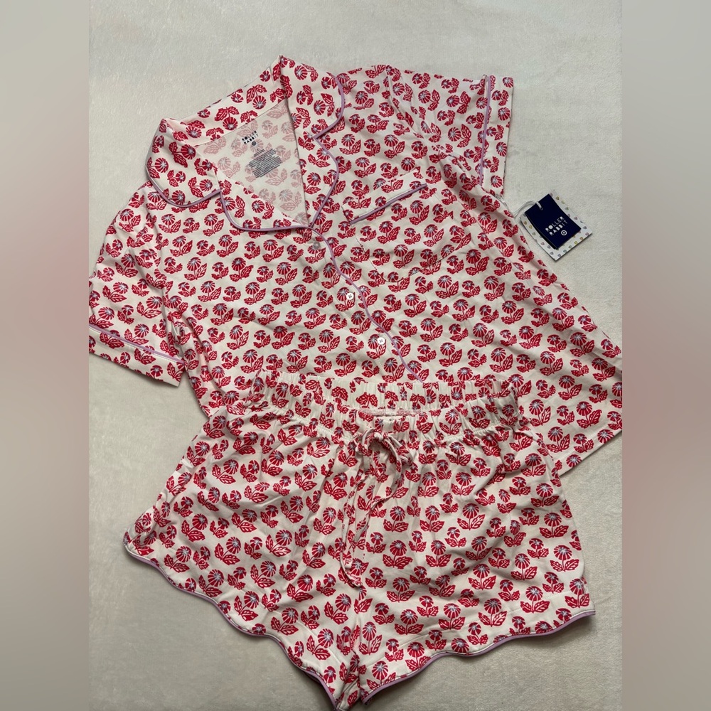 💗🐰Roller Rabbit x Target Floral Short Sleeves and Shorts Pajama Set Red Sz XS